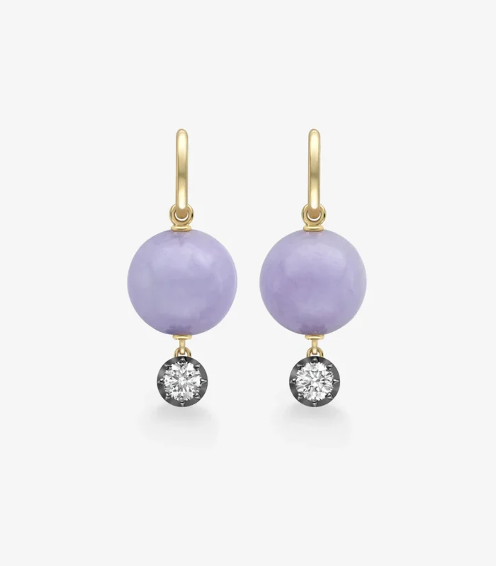 Orbit Lilac Jade & 0.40ct Diamond Sphere Gypset Hoop Earrings